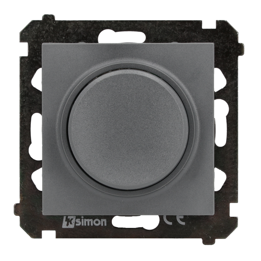 Simon 55 reguliatorius reguliuojamoms LED lempoms, su sukamuoju-spaudžiamuoju jungikliu, 1 polių, 230 V, modulinis, 2 W–200 W, matinis grafitas