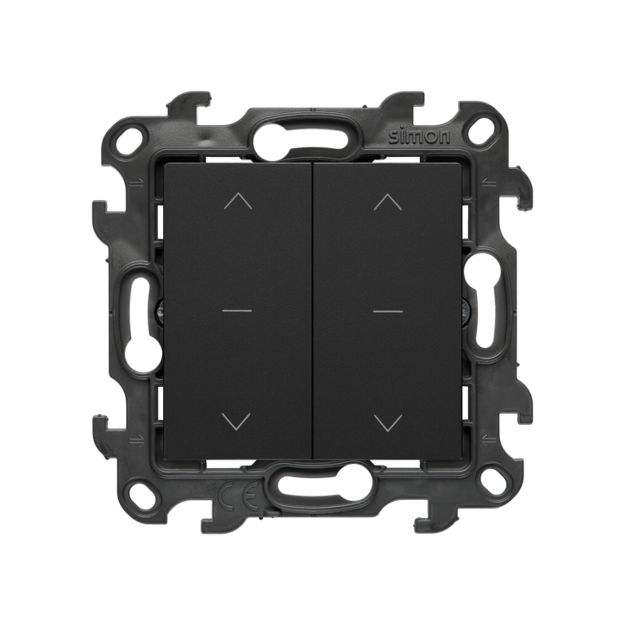 Double roller blind switch (1-0-2), (module), Simon 24, IP20, 10A, black matt