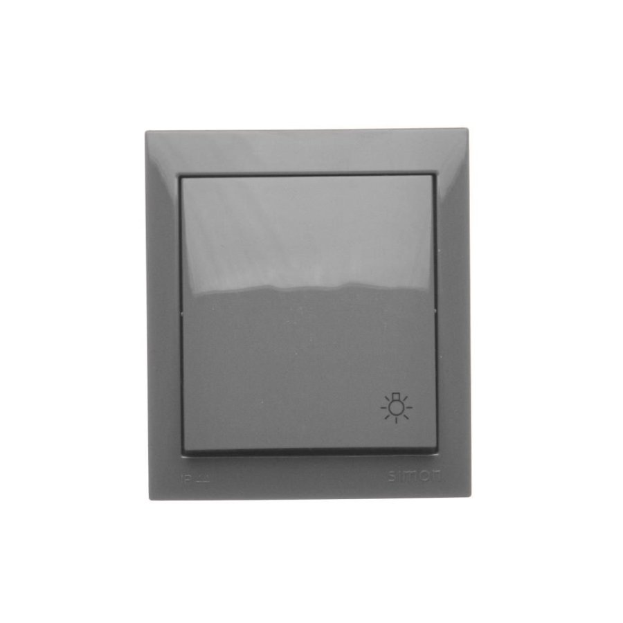 Simon Aquaclick splash-proof "light" push button, IP44, 10AX, dark grey