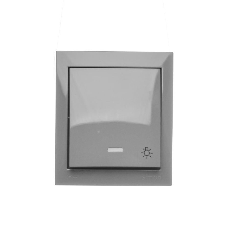 Simon Aquaclick splash-proof "light" push button with indicator light, IP44, 10AX, dark grey