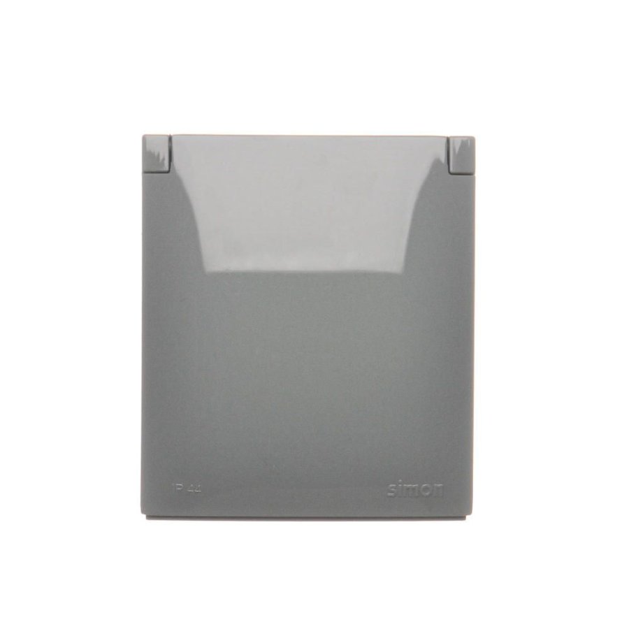 Simon Aquaclick single socket outlet with SCHUKO earthing and shutters - IP44 version - flap in colour of the cover, 16A, dark grey