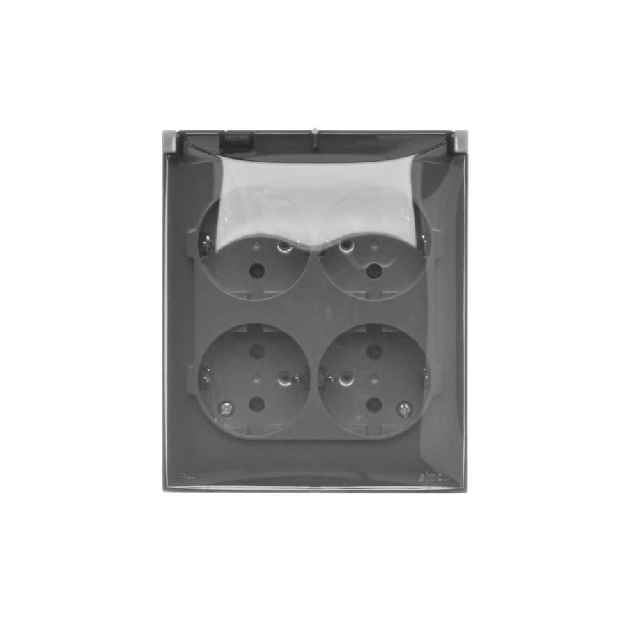 Simon Aquaclick quadruple socket outlet with SCHUKO earthing - in IP44 version - transparent flap, 16A, quick connection, dark grey