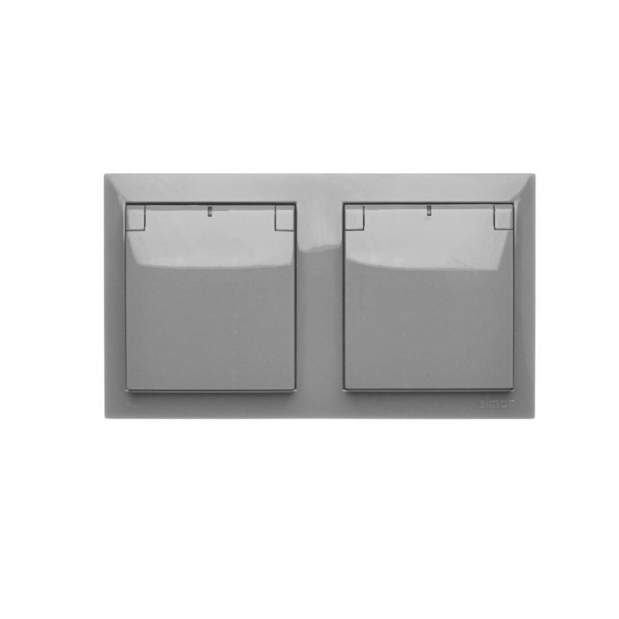 Simon Aquaclick double socket outlet with earthing IP44 version and shutters - flap in colour of the cover, 16A, quick connection, dark grey