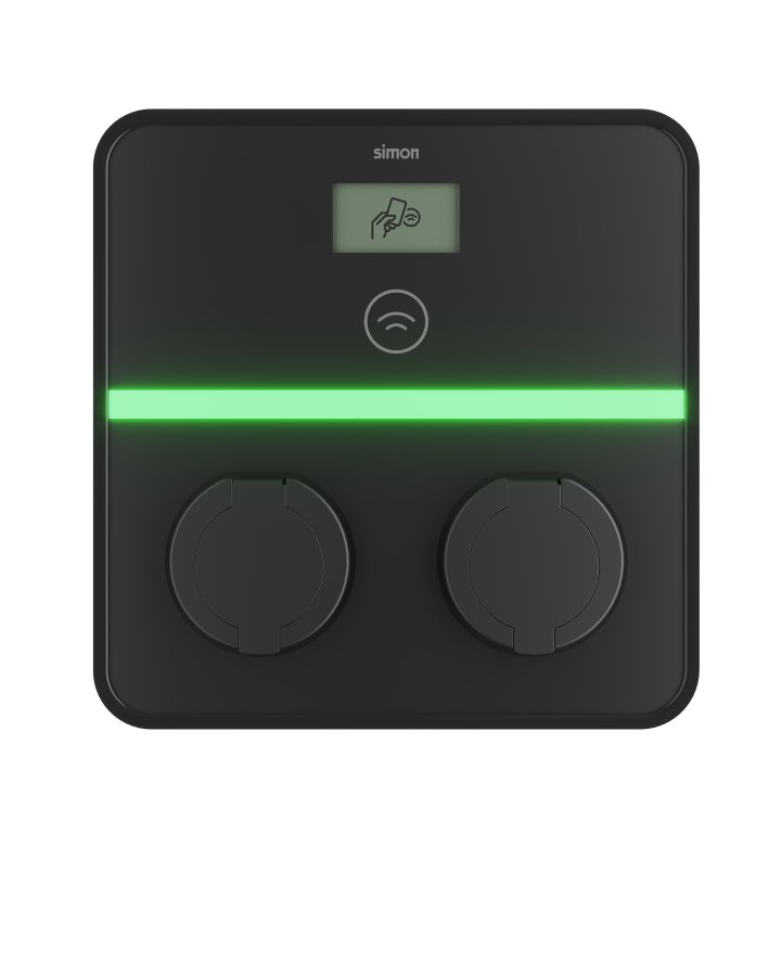 Pagal užsakymą pagamintas gaminys, elektromobilių įkrovimo stotelė, „Simon Xenon“, montuojama ant sienos, trifazė, 32 A, 22 000 W, 2 tipo 2 lizdai, RFID, MID, 4G/LTE modemas (pasirenkamas), Ethernet + RS-485