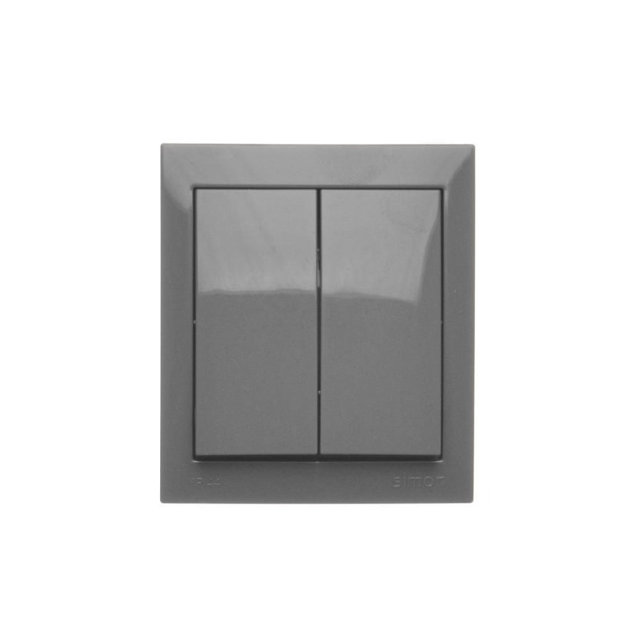 Simon Aquaclick splash-proof two gang switch with indicator light, IP44, 10AX, dark grey