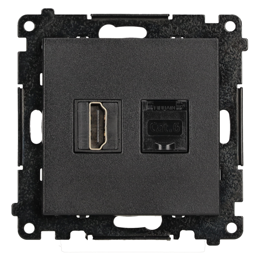 Simon 55 HDMI 2.1 socket + computer socket RJ45 cat.6, module, HDMI Standard: HDMI 2.1, black matt