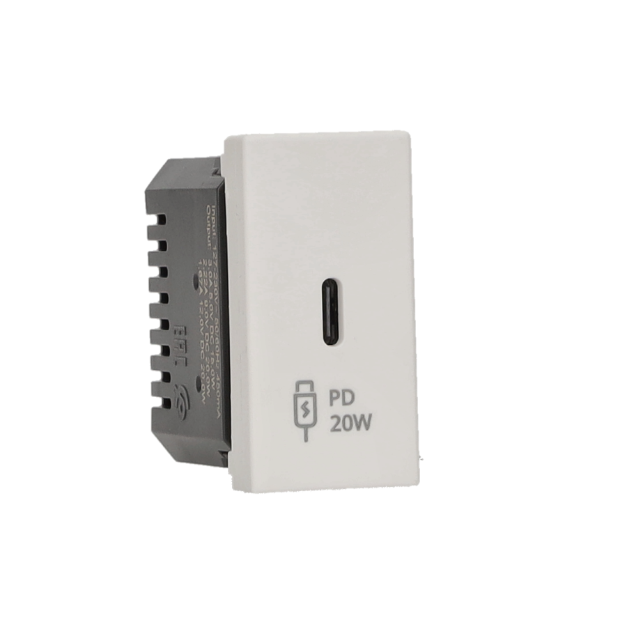 USB charger, K45, 5V, DC, 3.1A, 45×22.5mm, USB: C, Maximum charging power: 20W, white
