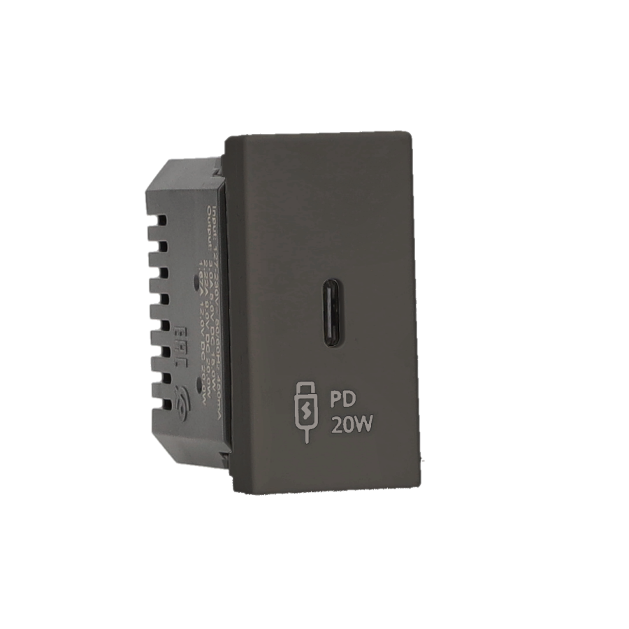 USB charger, K45, 5V, DC, 3.1A, 45×22.5mm, USB: C, Maximum charging power: 20W, black