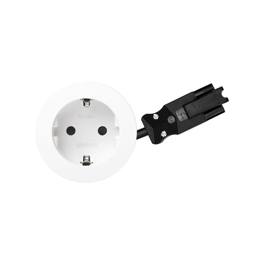 Furniture power socket with grounding (Schuko), Simon 400 Flash 60, 230V, 16A, 20 cm cable; Wieland quick connector, white