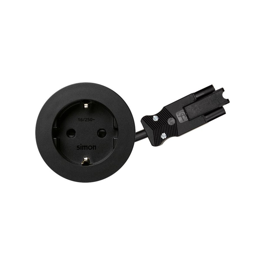 Baldų elektros lizdas su įžeminimu (Schuko), „Simon 400 Flash 60“, 230 V, 16 A, 20 cm laidas; „Wieland“ greitojo jungimo kištukas, juoda