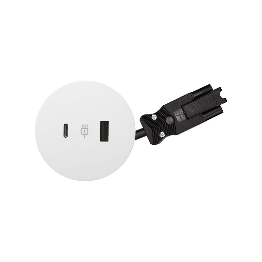 Baldinis USB-A+C įkroviklis, 18 W, „Simon 400 Flash 60“, 5 V, 3,1 A, 20 cm laidas; „Wieland“ greitojo jungimo kištukas, galia: A+C: 18,0 W (9,0 V/2 A), USB tipo A; USB tipo C, balta