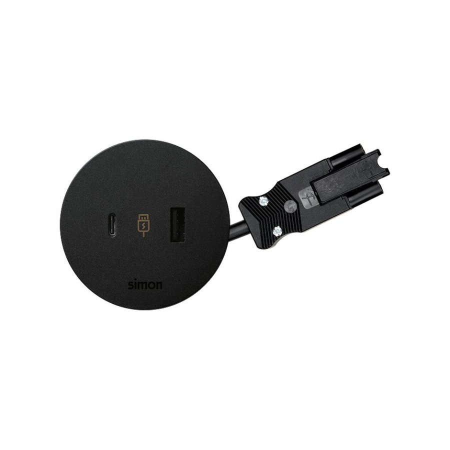 Baldinis USB-A+C įkroviklis, 18 W, „Simon 400 Flash 60“, 5 V, 3,1 A, 20 cm laidas; „Wieland“ greitojo jungimo kištukas, galia: A+C: 18,0 W (9,0 V/2 A), USB tipo A; USB tipo C, juoda