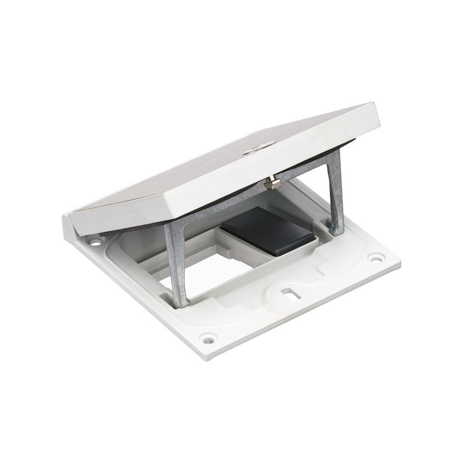 KGT grindų dėžutės įdėklas, IP66, IK08, 1,5×K45, tuščia vieta 45×45 modulio montavimui, užraktas su šešiakampiu raktu, uždengiamasis elementas 22,5×45 mm, skirtas RJ45 arba multimedijos jungtims, nerūdijantis plienas (Inox)