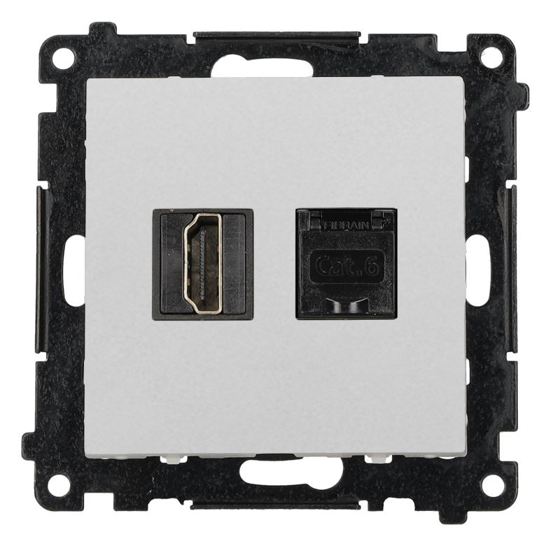 Simon 55 HDMI 2.1 socket + computer socket RJ45 cat.6, module, HDMI Standard: HDMI 2.1, light gray matt