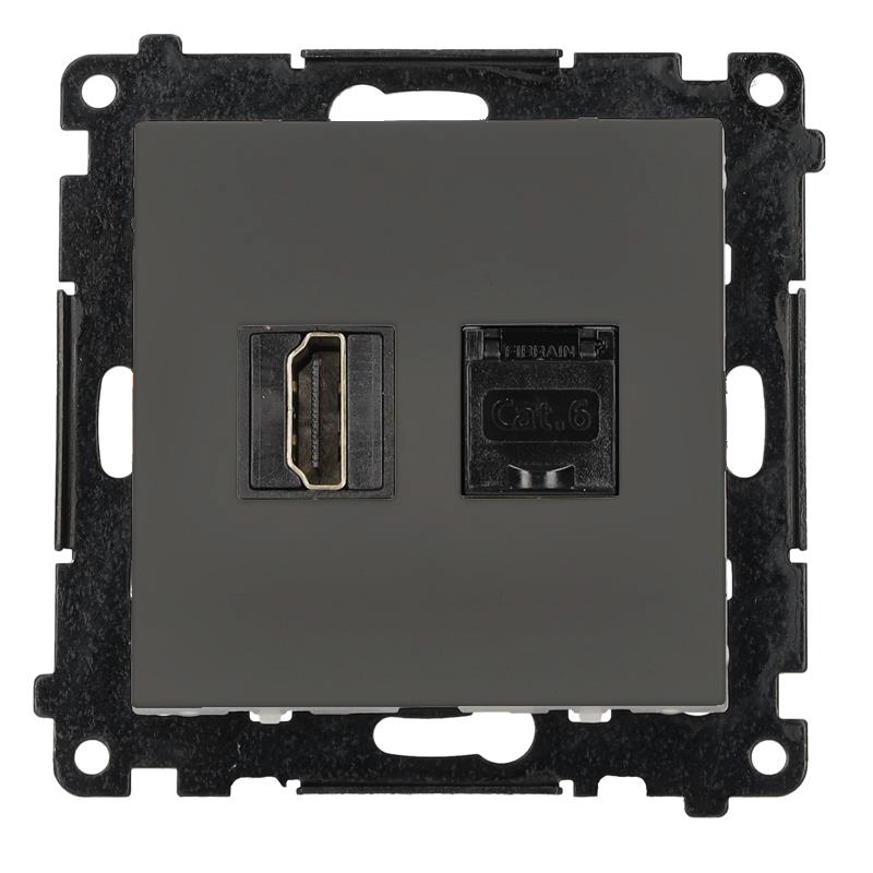 Simon 55 HDMI 2.1 lizdas + kompiuterio lizdas RJ45 (6 kategorijos), modulis, HDMI standartas: HDMI 2.1, matinis grafitas