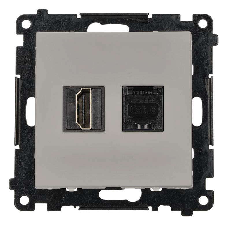 Simon 55 HDMI 2.1 socket + computer socket RJ45 cat.6, module, HDMI Standard: HDMI 2.1, matt aluminum