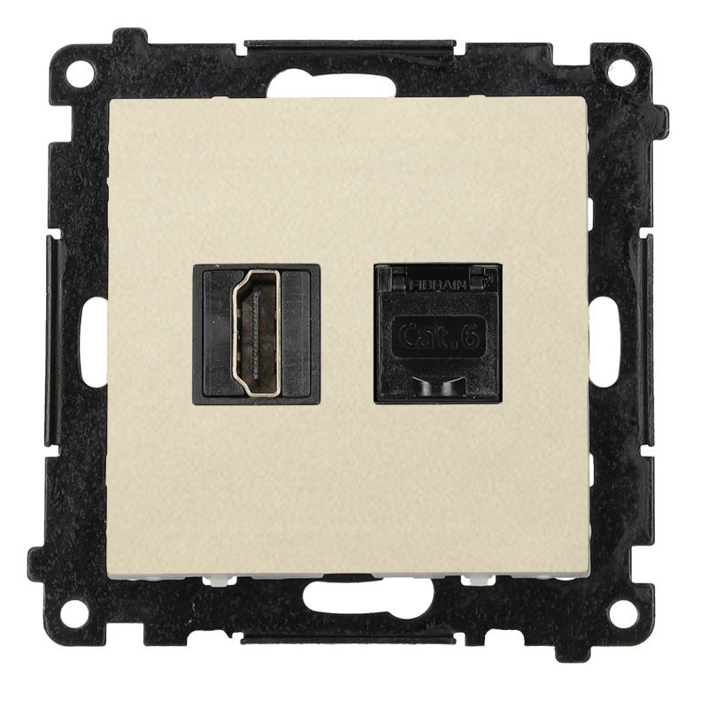Simon 55 HDMI 2.1 lizdas + kompiuterio lizdas RJ45 (6 kategorijos), modulis, HDMI standartas: HDMI 2.1, matinis šampanas