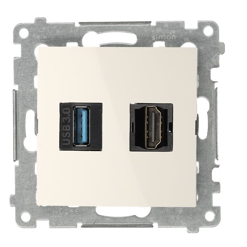 Simon 54 HDMI 1.4 socket + USB 3.0 computer socket, HDMI Standard: HDMI 1.4, cream white/electro white