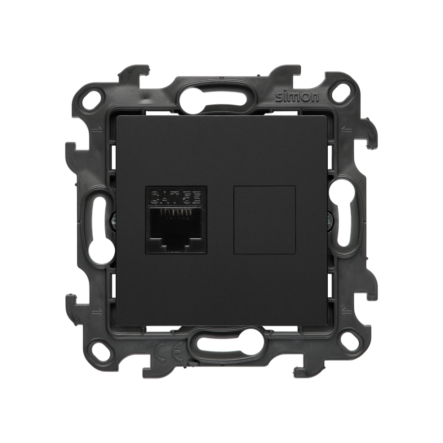 Single IT socket RJ45, category 5e, (module), Simon 24, IP20/IP44, black matt