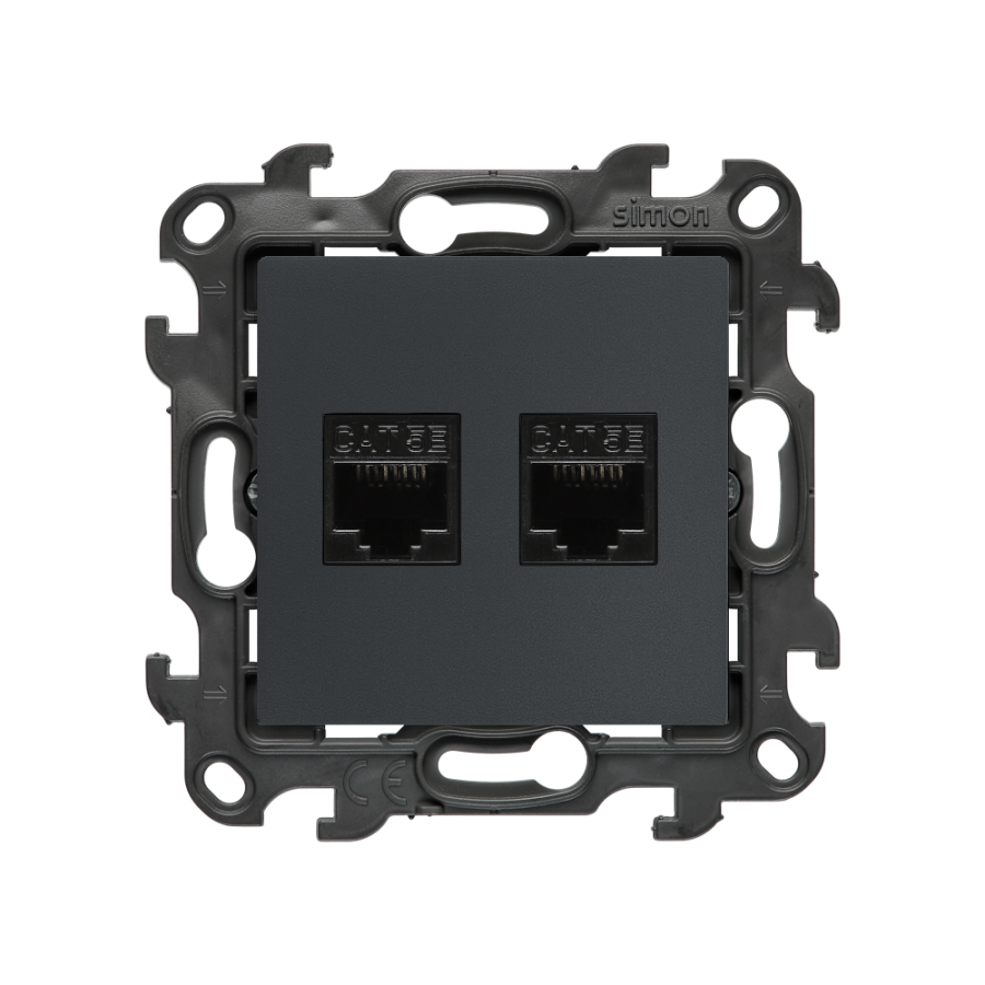 Double IT socket RJ45, category 5e, (module), Simon 24, IP20/IP44, graphite mat