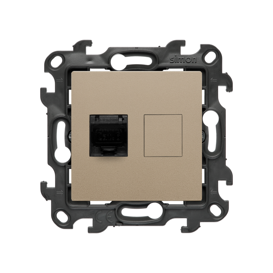 Single shielded computer socket RJ45 category 6 with anti-dust cover, (module), Simon 24, IP20, champagne matt