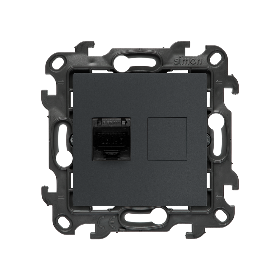 Single shielded computer socket RJ45 category 6 with anti-dust cover, (module), Simon 24, IP20, graphite mat