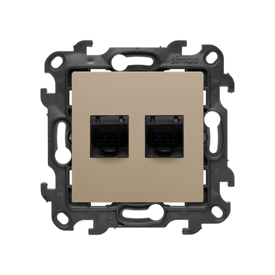 Double computer socket RJ45 category 6 with anti-dust cover, (module), Simon 24, IP20, champagne matt