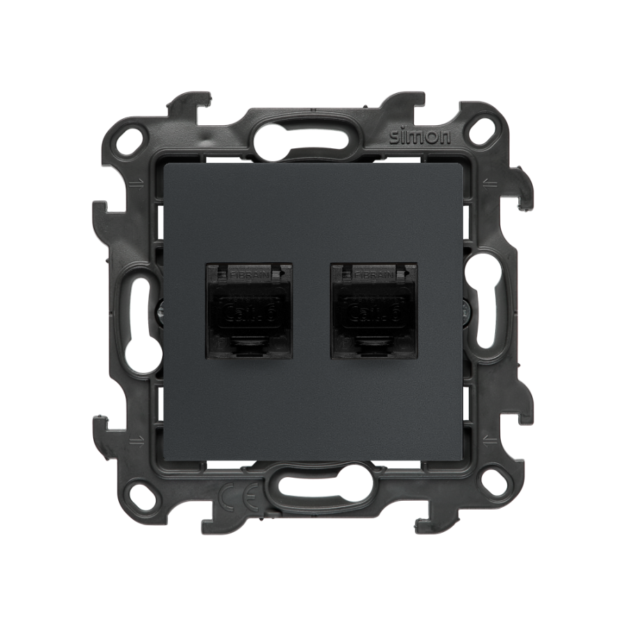 Double computer socket RJ45 category 6 with anti-dust cover, (module), Simon 24, IP20, graphite mat