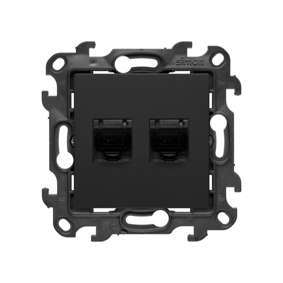 Double computer socket RJ45 category 6 with anti-dust cover, (module), Simon 24, IP20, black matt