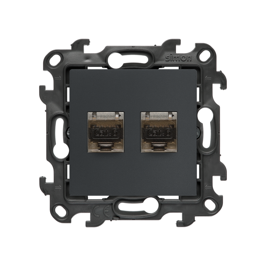 Double IT socket RJ45 category 6, (module), Simon 24, IP20, graphite mat