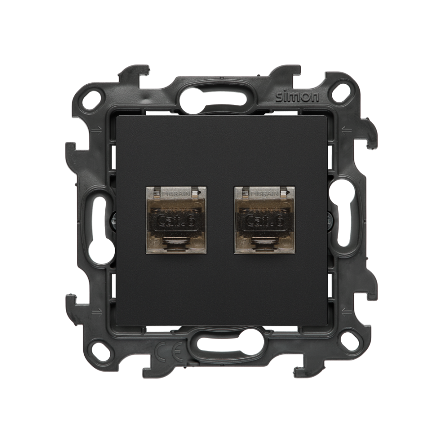 Double IT socket RJ45 category 6, (module), Simon 24, IP20, black matt
