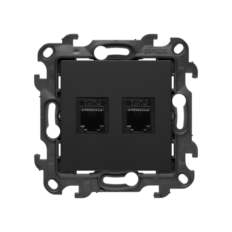 RJ12 double telephone socket, (module), Simon 24, IP20, black matt
