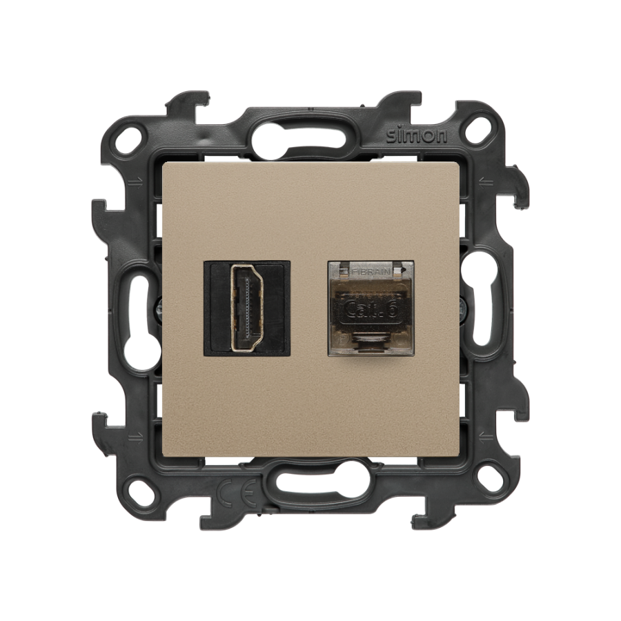 HDMI 2.1 socket + computer socket RJ45 cat.6, (module), Simon 24, IP20, HDMI Standard: HDMI 2.1, champagne matt