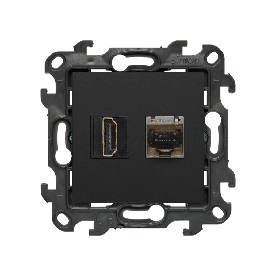 HDMI 2.1 lizdas + kompiuterio lizdas RJ45, kat. 6 (modulis), „Simon 24“, IP20, HDMI standartas: HDMI 2.1, matinė juoda