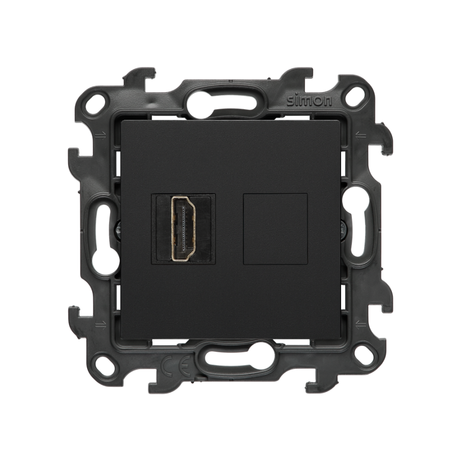 HDMI 2.1 vienos lizdo jungtis (modulis), „Simon 24“, IP20/IP44, HDMI standartas: HDMI 2.1, matinė juoda