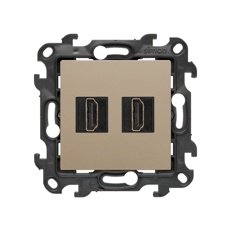 HDMI 2.1 dviguba lizdinė jungtis (modulis), „Simon 24“, IP20/IP44, HDMI standartas: HDMI 2.1, matinis šampanas