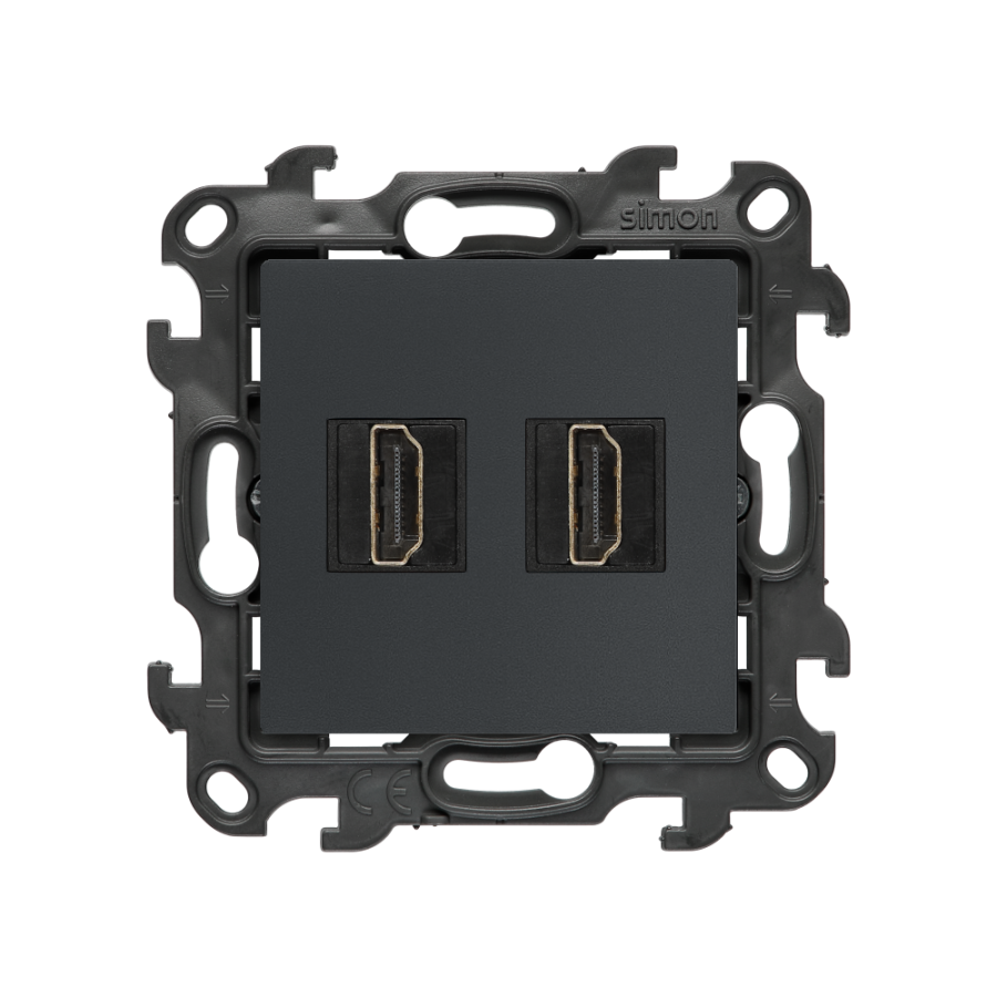 HDMI 2.1 dviguba lizdinė jungtis (modulis), „Simon 24“, IP20/IP44, HDMI standartas: HDMI 2.1, matinis grafitas
