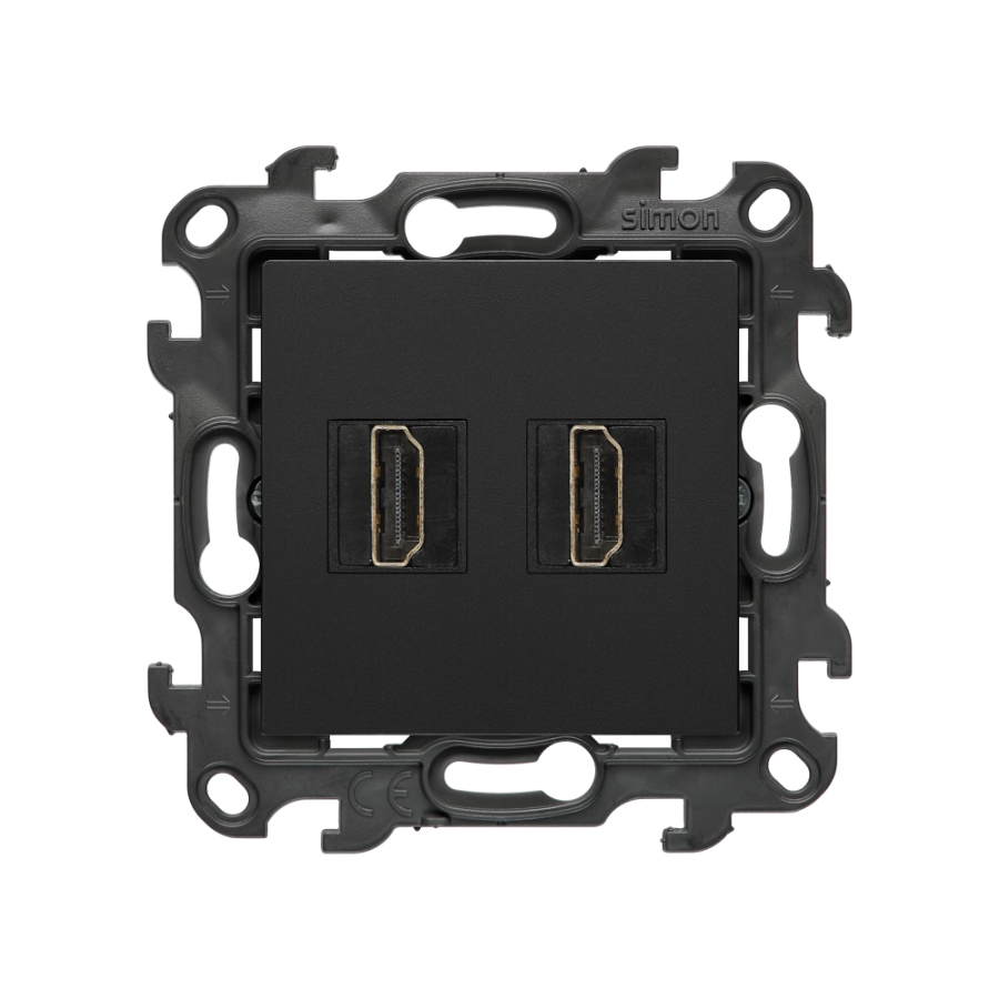HDMI 2.1 dviguba lizdinė jungtis (modulis), „Simon 24“, IP20/IP44, HDMI standartas: HDMI 2.1, matinė juoda