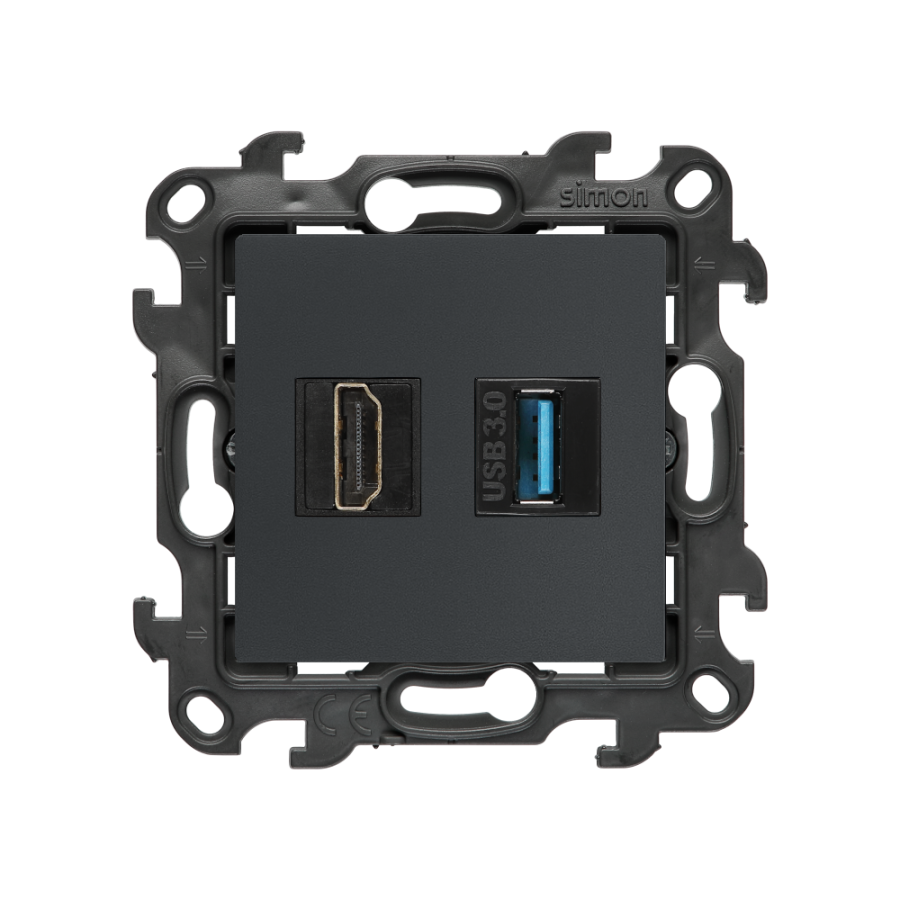 HDMI 2.1 socket + USB 3.0 computer socket, (module), Simon 24, IP20, HDMI Standard: HDMI 2.1, graphite mat