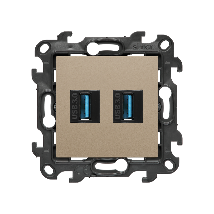Double USB-A 3.0 data transfer socket, (module), Simon 24, IP20, champagne matt