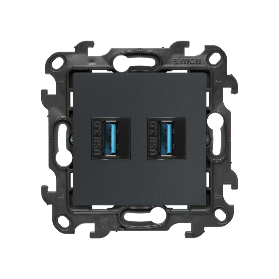 Double USB-A 3.0 data transfer socket, (module), Simon 24, IP20, graphite mat