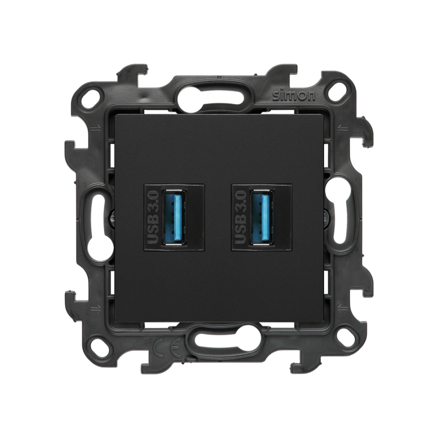 Double USB-A 3.0 data transfer socket, (module), Simon 24, IP20, black matt
