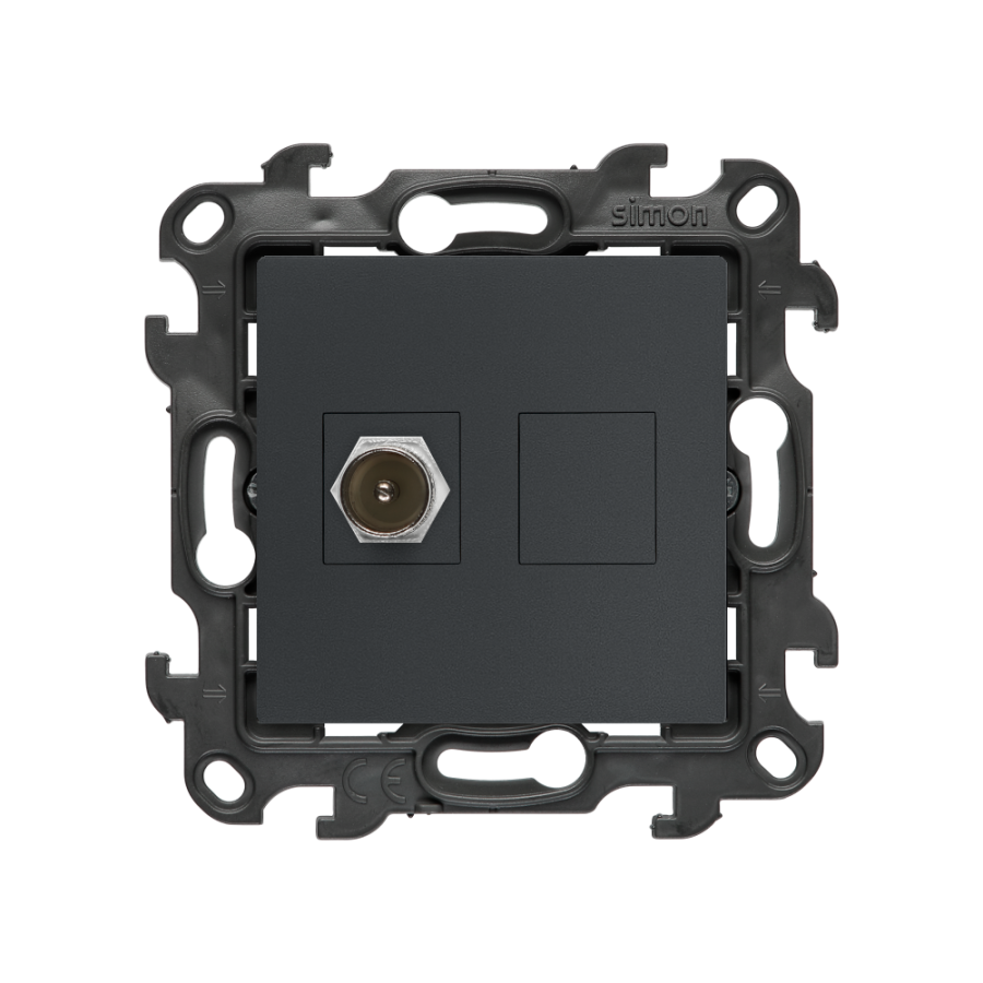 Single IEC antenna socket - male terminal, (module), Simon 24, IP20, graphite mat