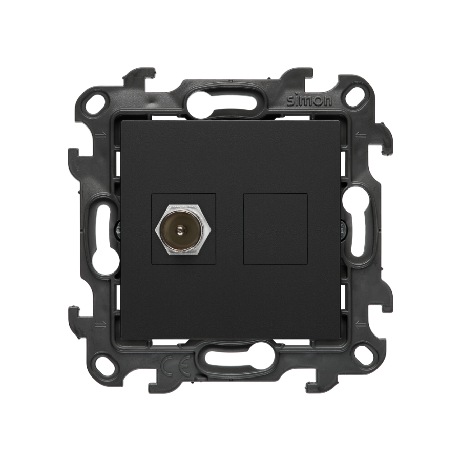 Single IEC antenna socket - male terminal, (module), Simon 24, IP20, black matt