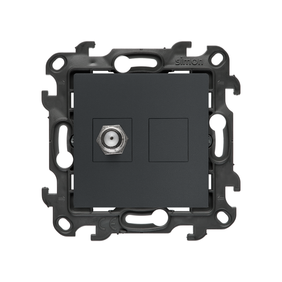 Single earial socket type "F", (module), Simon 24, IP20/IP44, graphite mat
