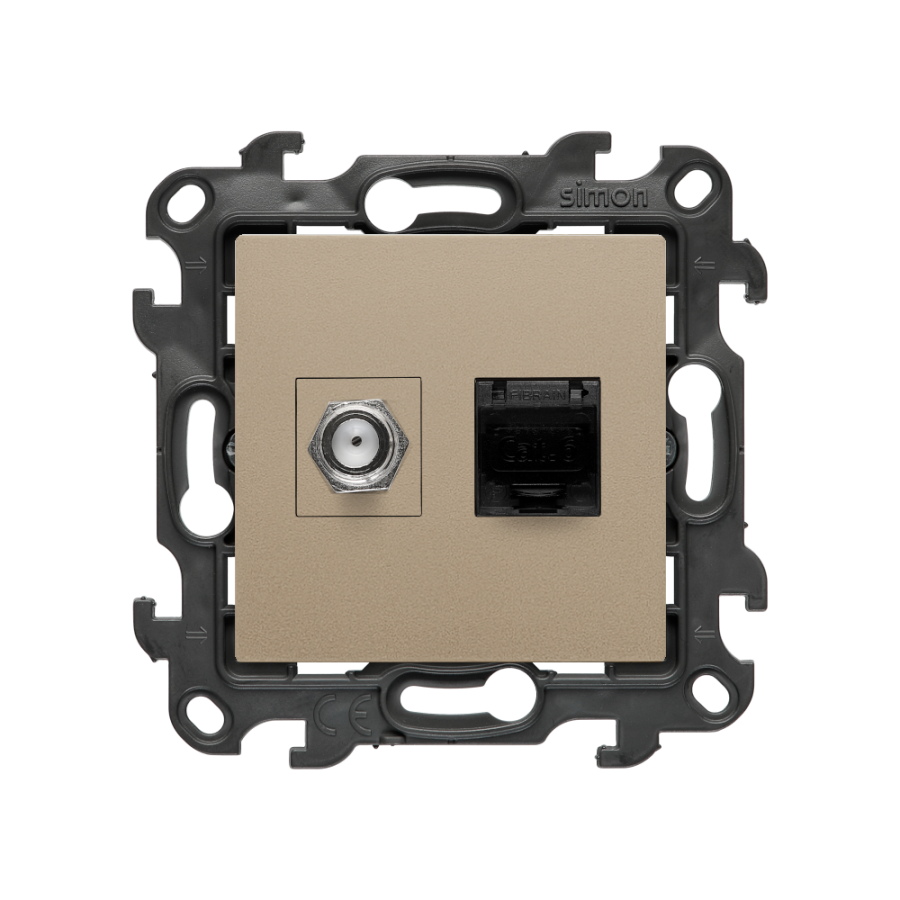 Aerial socket type "F" + computer socket RJ45 cat.6, (module), Simon 24, IP20, champagne matt
