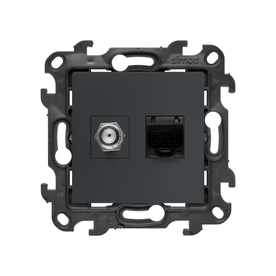 Aerial socket type "F" + computer socket RJ45 cat.6, (module), Simon 24, IP20, graphite mat