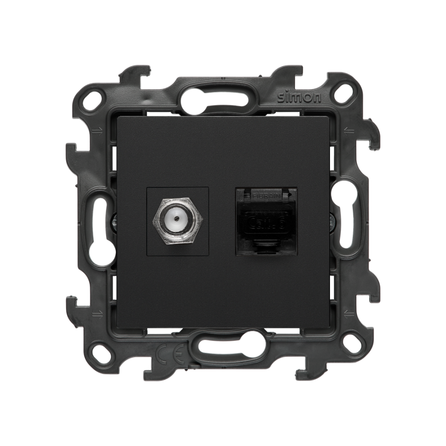 Aerial socket type "F" + computer socket RJ45 cat.6, (module), Simon 24, IP20, black matt