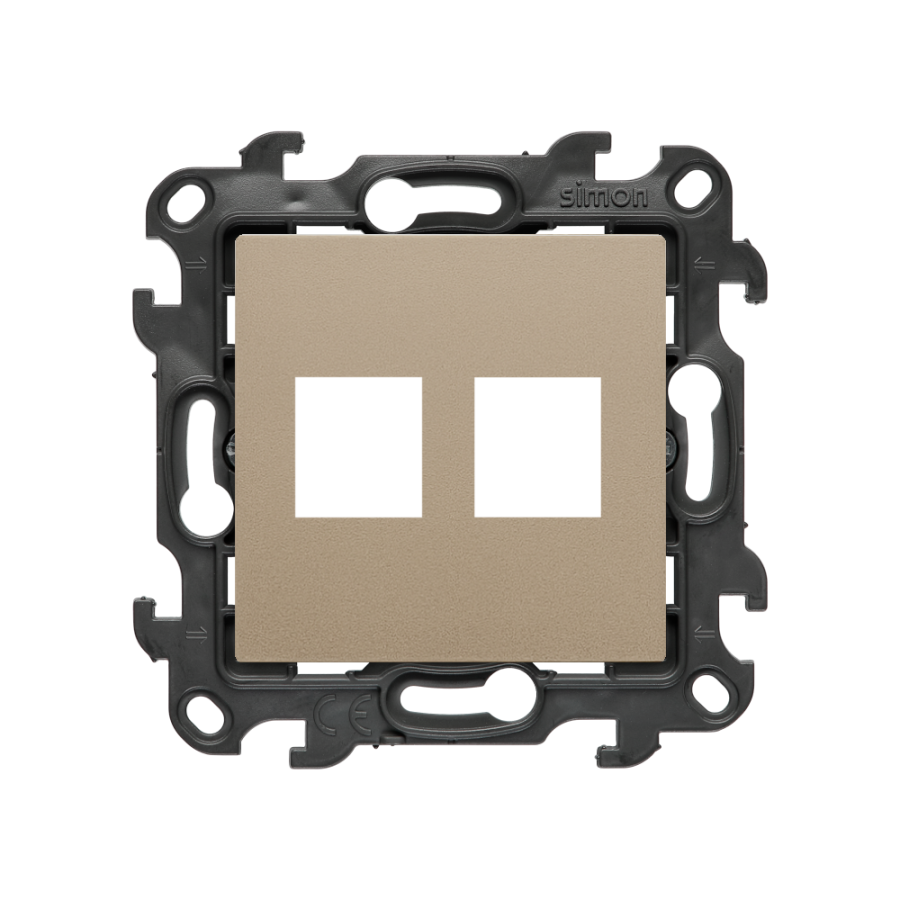 Double Keystone flat IT/telephone socket cover, (cover), Simon 24, IP20/IP44, champagne matt