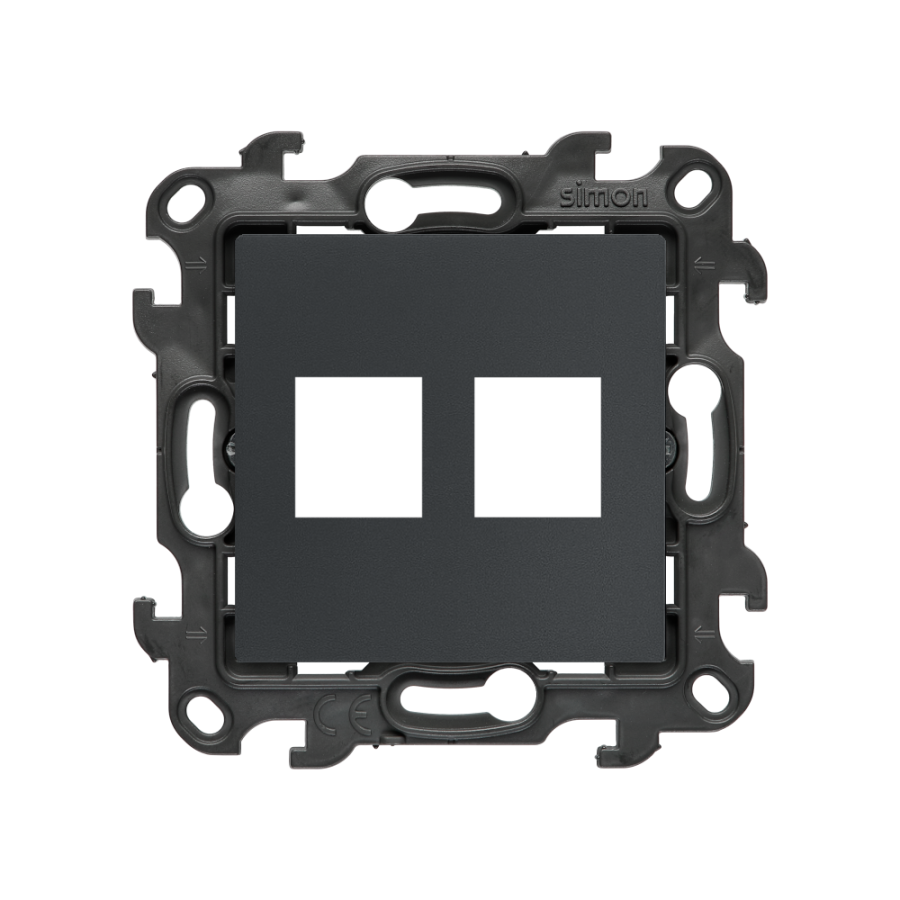 Double Keystone flat IT/telephone socket cover, (cover), Simon 24, IP20/IP44, graphite mat
